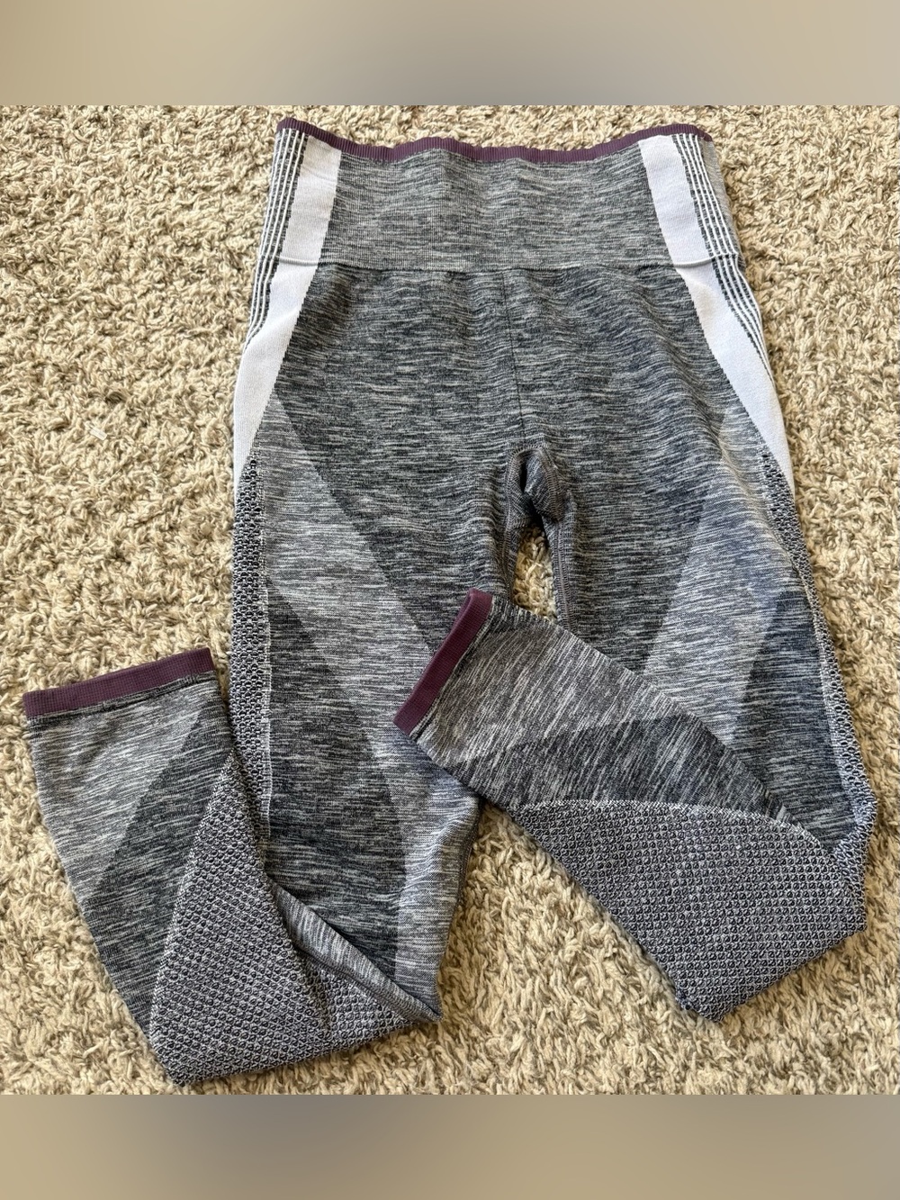 Athleta Grey Seamless Leggings with Plum Accents